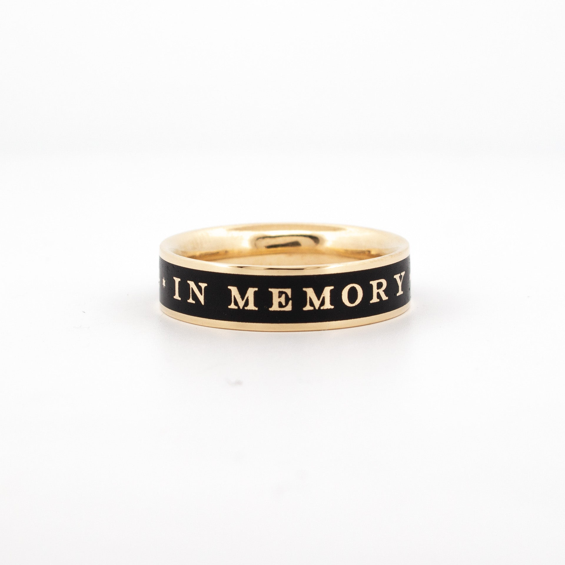 In Memory of black enamel yellow gold ring