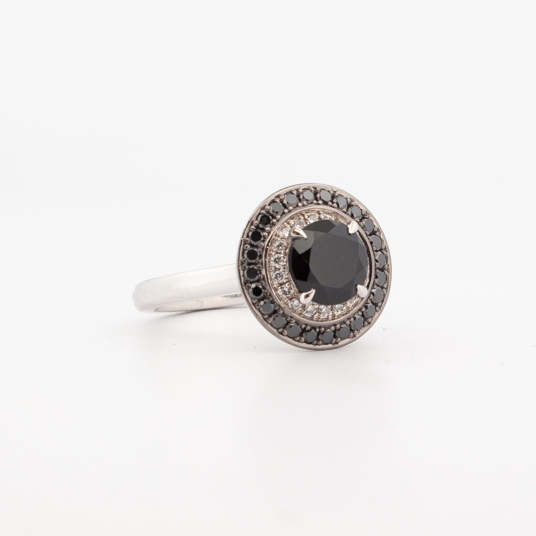 Black Spinel and Diamond Spiderweb Ring