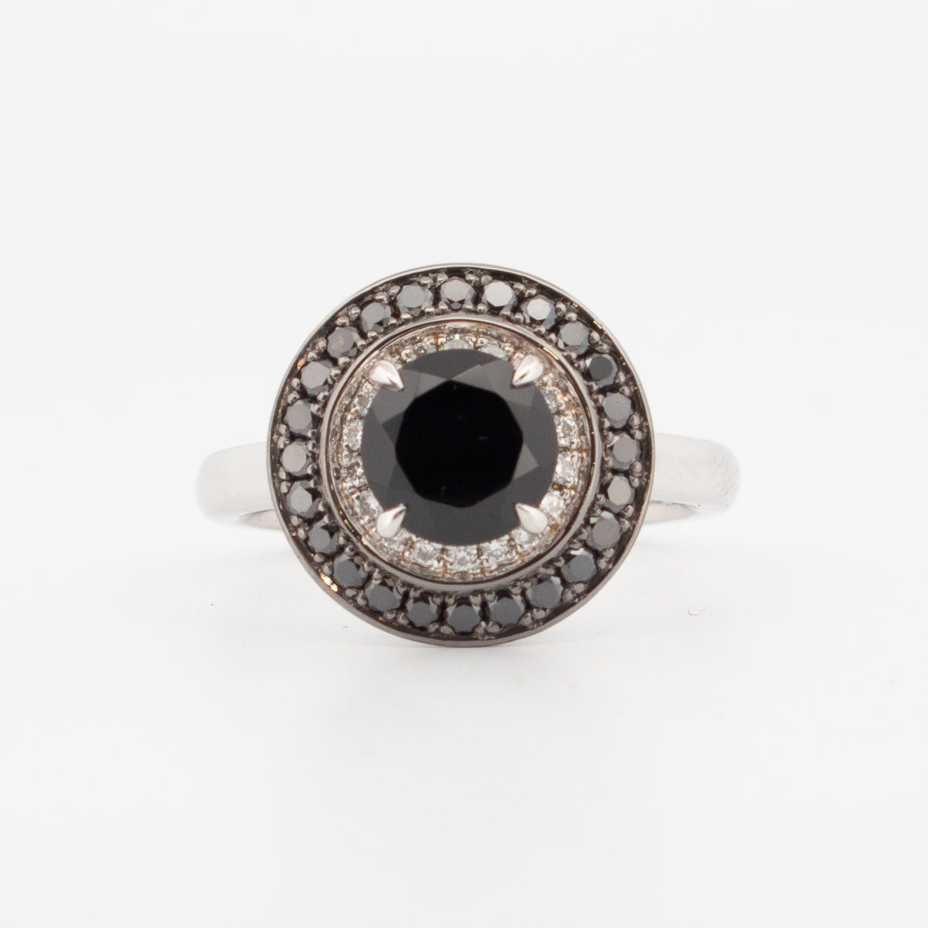 Black Spinel and Diamond Spiderweb Ring